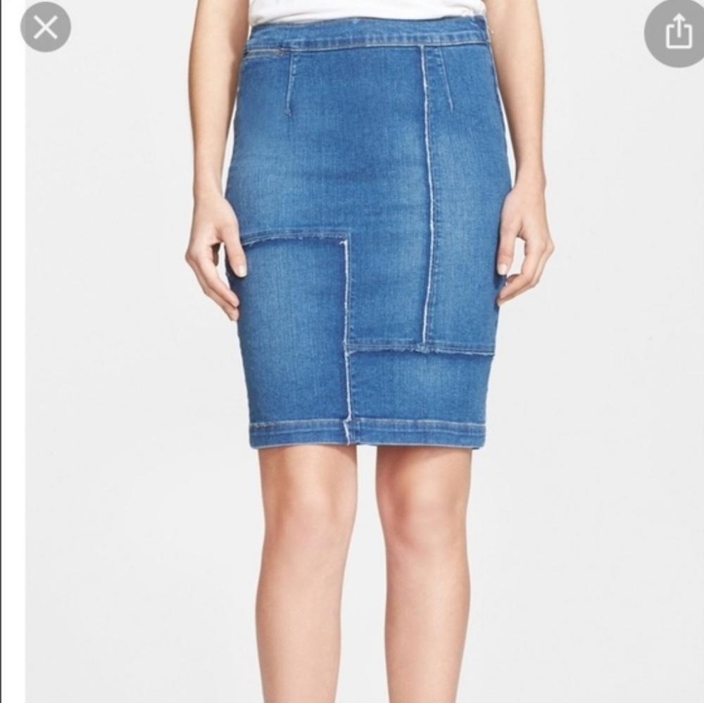 FRAME Denim Pencil Skirt Blue Patchwork Panel Stretch Jean Skirt Women’s Size 29